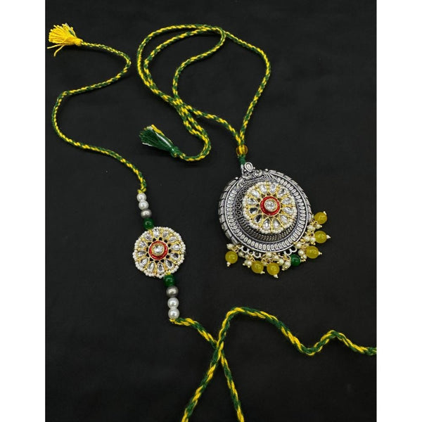 Akruti Collection Oxidised Plated Pearl Rakhi Combo