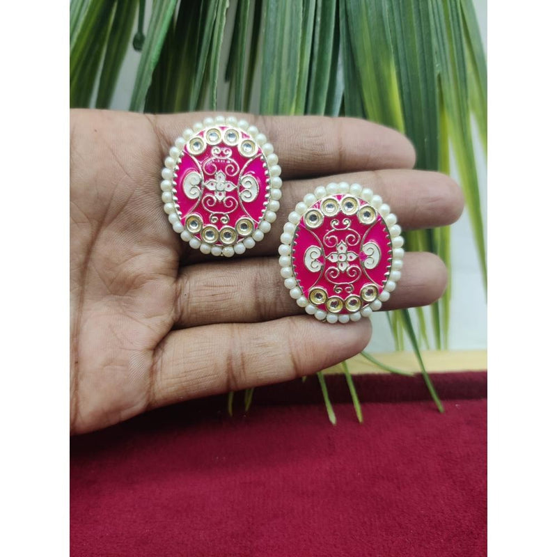 Akruti Collection Gold Plated Kundan And Meenakari  Stud Earrings