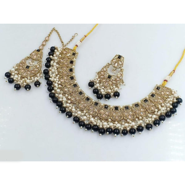 Akruti Collection Gold Plated Crystal Stone And Beads Necklace Set