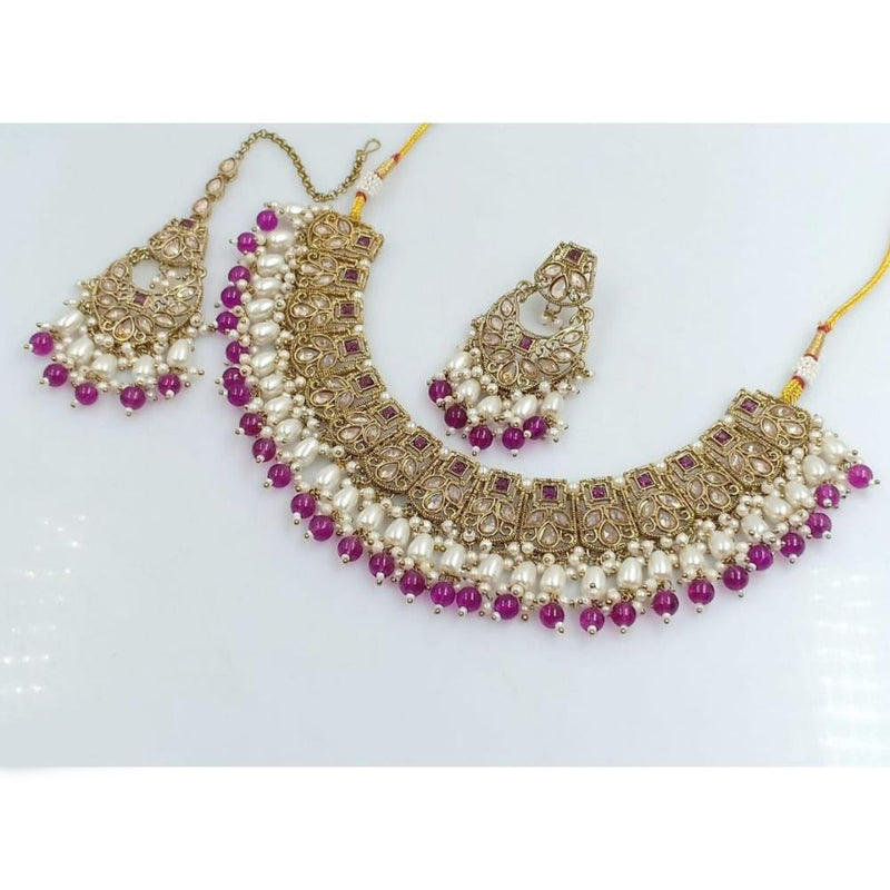 Akruti Collection Gold Plated Crystal Stone And Beads Necklace Set