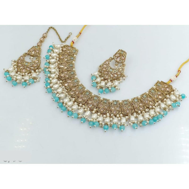 Akruti Collection Gold Plated Crystal Stone And Beads Necklace Set