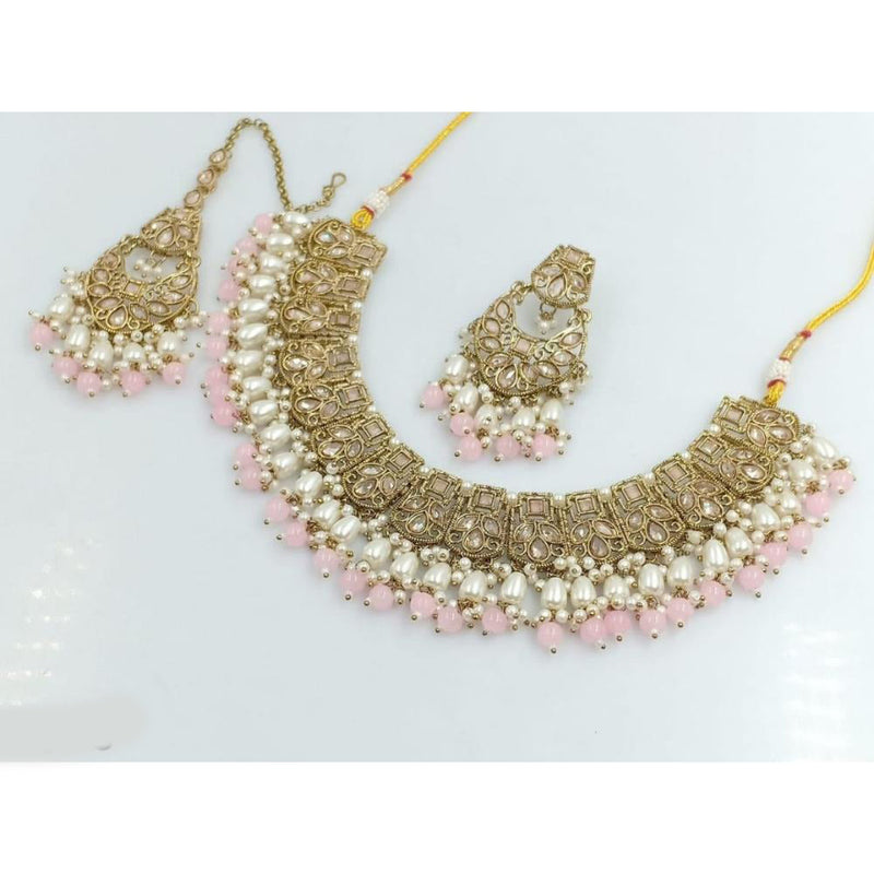 Akruti Collection Gold Plated Crystal Stone And Beads Necklace Set