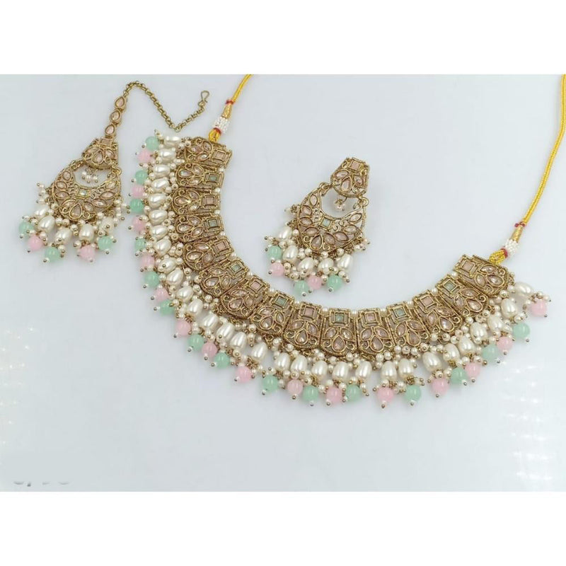 Akruti Collection Gold Plated Crystal Stone And Beads Necklace Set