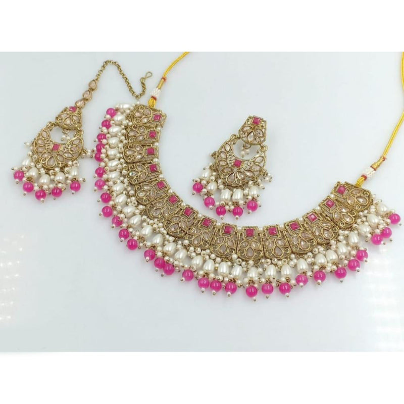 Akruti Collection Gold Plated Crystal Stone And Beads Necklace Set