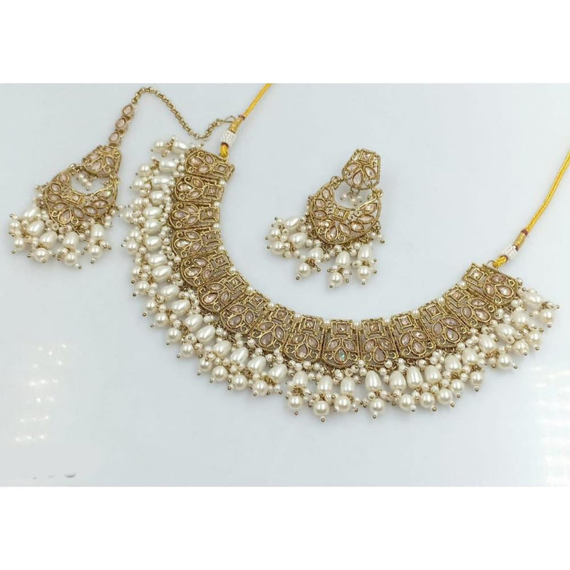 Akruti Collection Gold Plated Crystal Stone And Beads Necklace Set