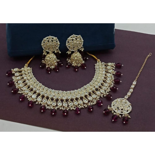 Akruti Collection Gold Plated Kundan Stone And Beads Necklace Set