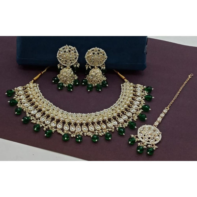 Akruti Collection Gold Plated Kundan Stone And Beads Necklace Set