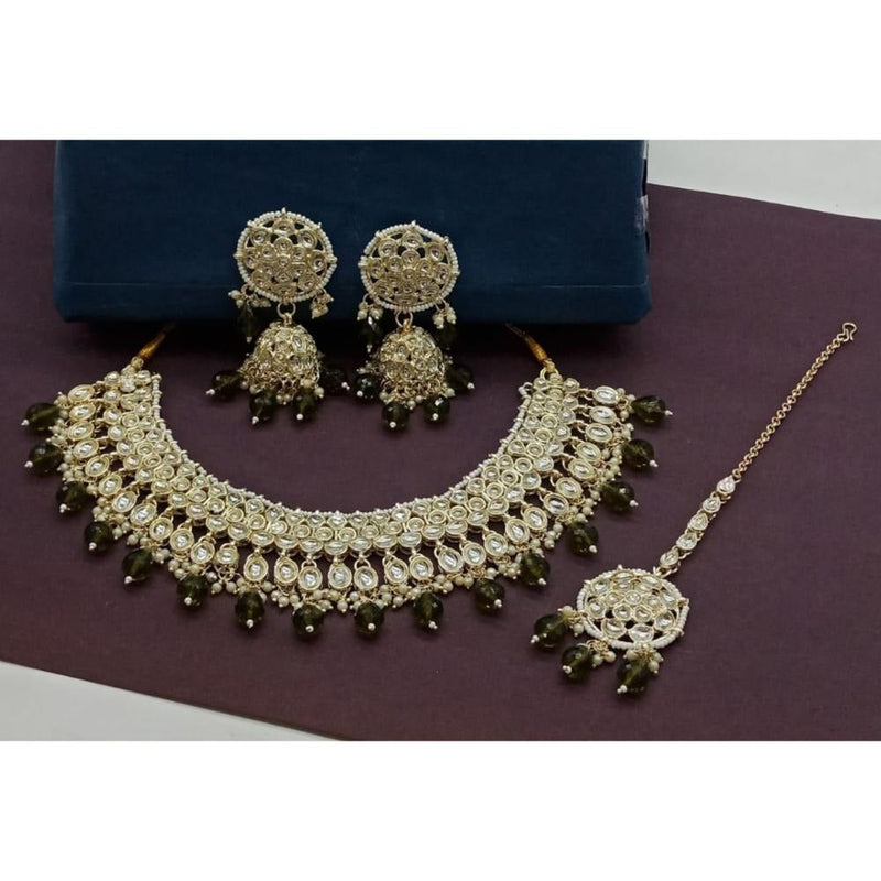 Akruti Collection Gold Plated Kundan Stone And Beads Necklace Set