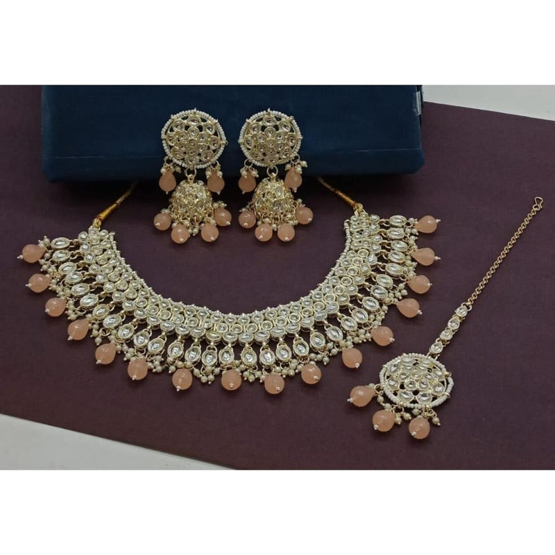 Akruti Collection Gold Plated Kundan Stone And Beads Necklace Set