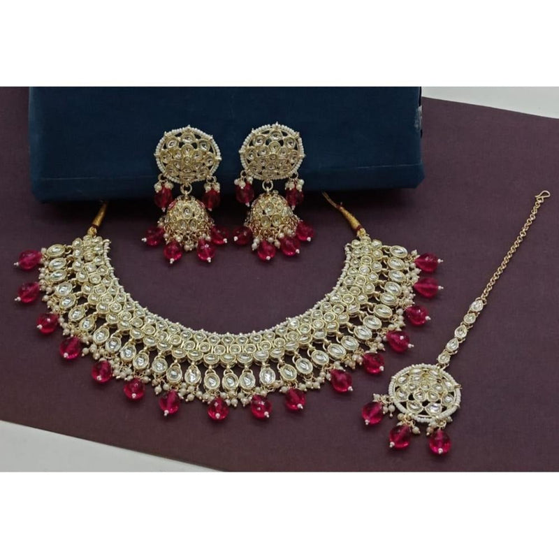 Akruti Collection Gold Plated Kundan Stone And Beads Necklace Set