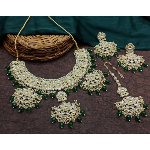 Akruti Collection Gold Plated Kundan Stone And Beads Necklace Set