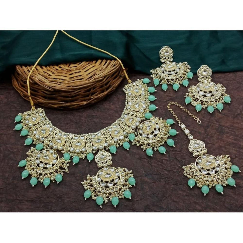 Akruti Collection Gold Plated Kundan Stone And Beads Necklace Set