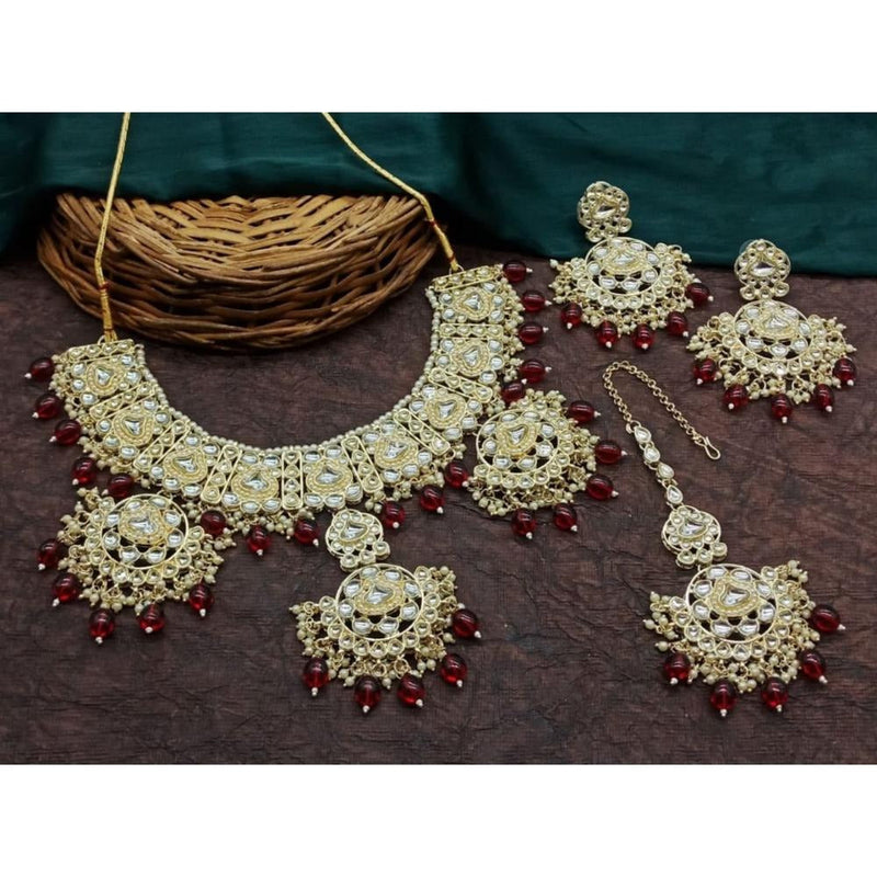 Akruti Collection Gold Plated Kundan Stone And Beads Necklace Set