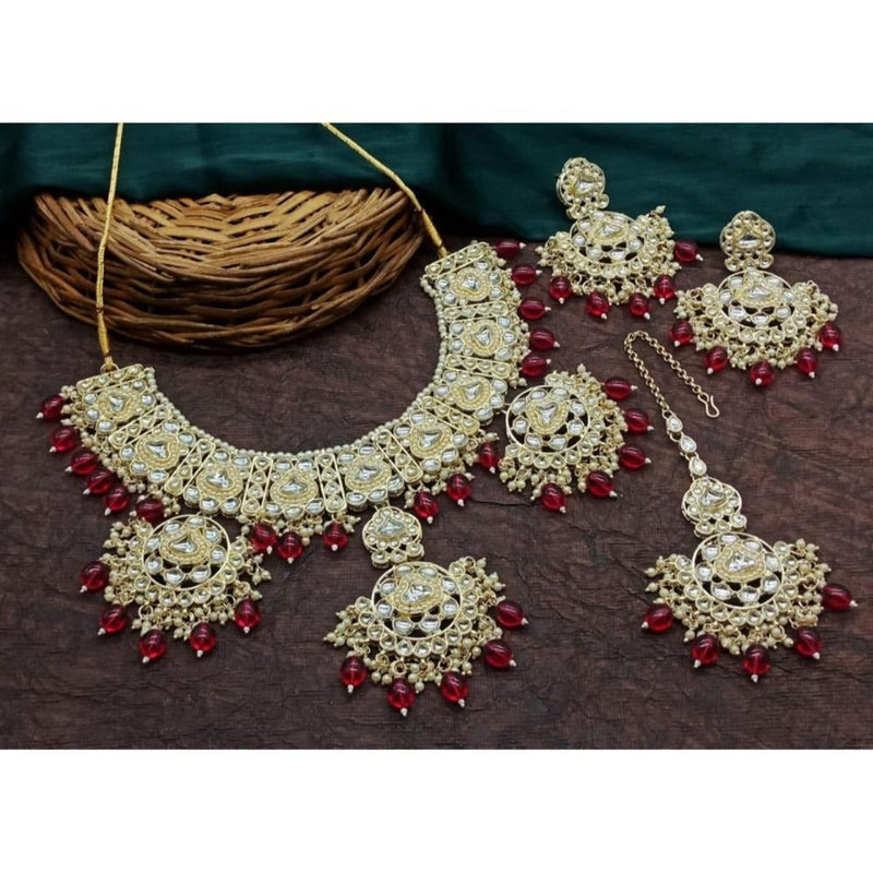 Akruti Collection Gold Plated Kundan Stone And Beads Necklace Set