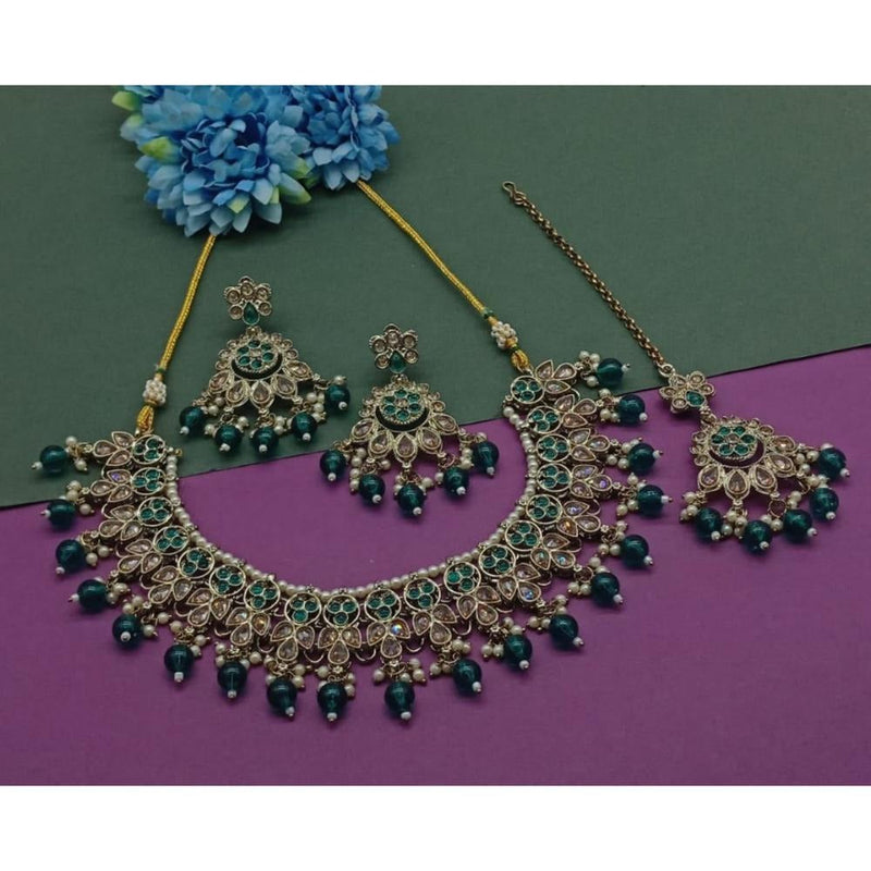 Akruti Collection Gold Plated Crystal Stone And Beads Necklace Set