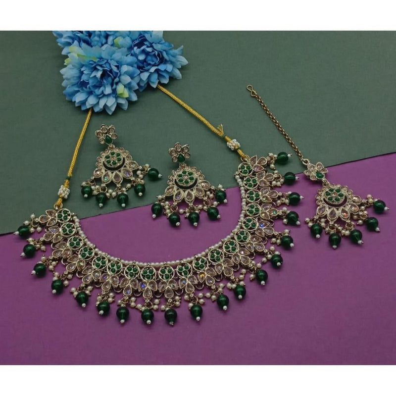 Akruti Collection Gold Plated Crystal Stone And Beads Necklace Set