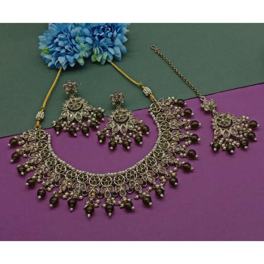 Akruti Collection Gold Plated Crystal Stone And Beads Necklace Set