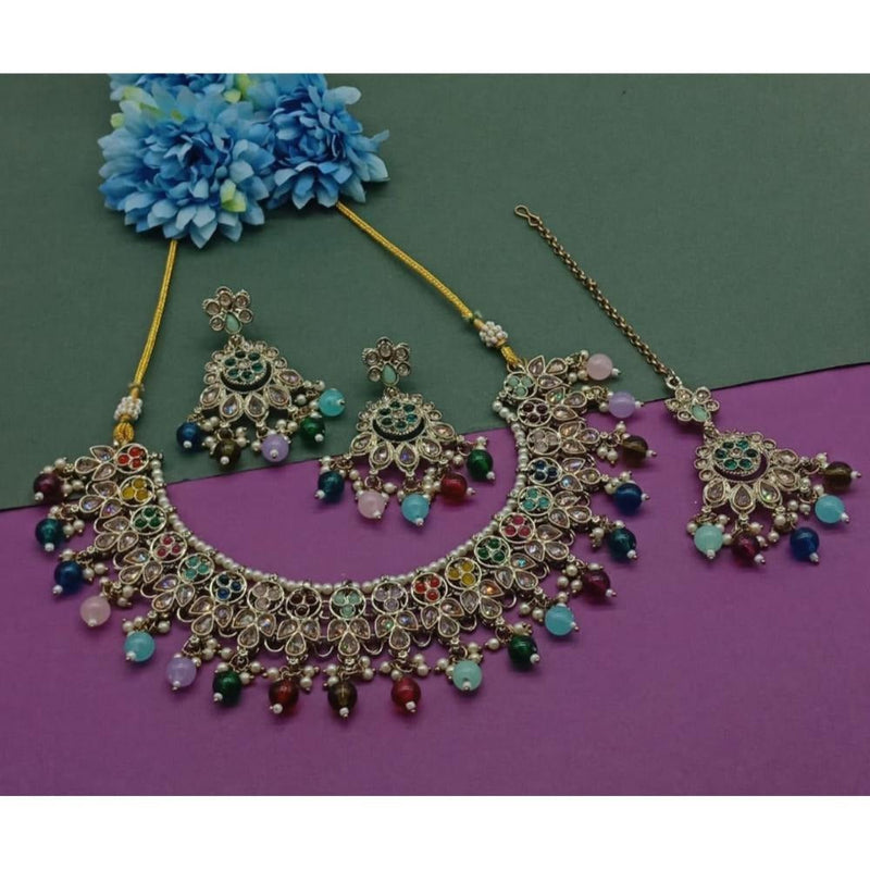 Akruti Collection Gold Plated Crystal Stone And Beads Necklace Set