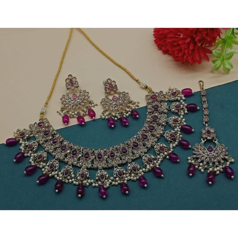 Akruti Collection Gold Plated Crystal Stone And Beads Necklace Set