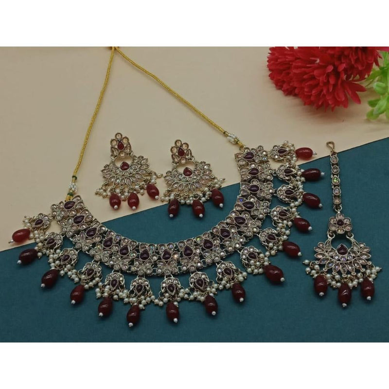 Akruti Collection Gold Plated Crystal Stone And Beads Necklace Set