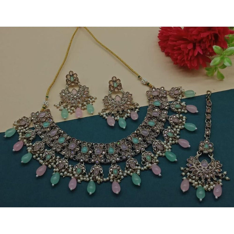 Akruti Collection Gold Plated Crystal Stone And Beads Necklace Set