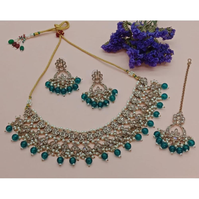 Akruti Collection Gold Plated Crystal Stone And Beads Necklace Set