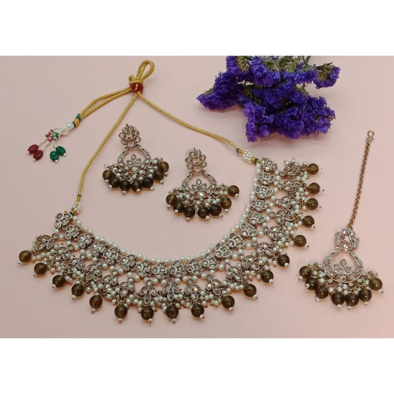 Akruti Collection Gold Plated Crystal Stone And Beads Necklace Set