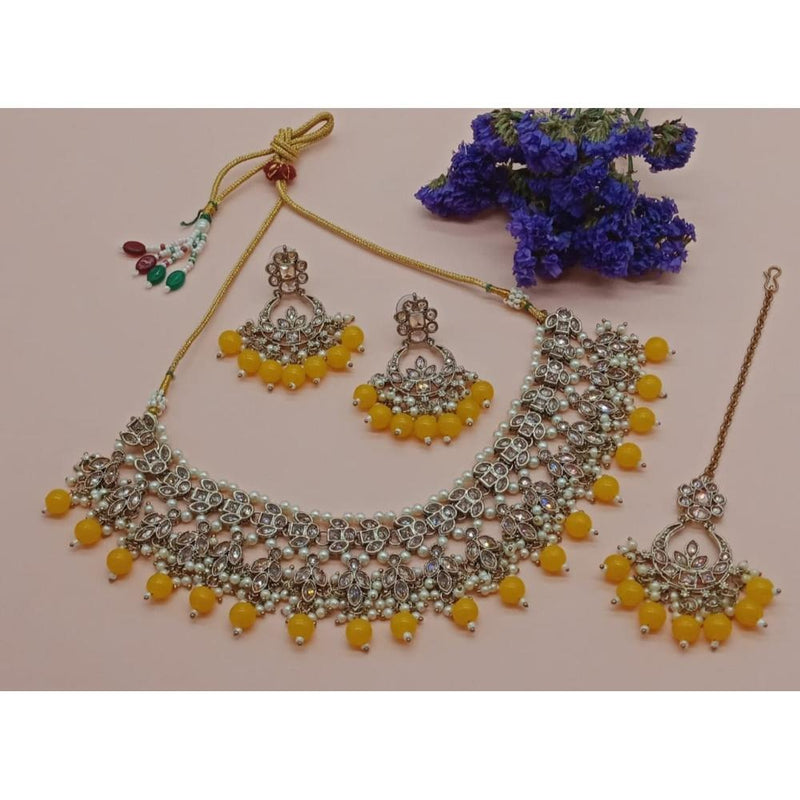 Akruti Collection Gold Plated Crystal Stone And Beads Necklace Set