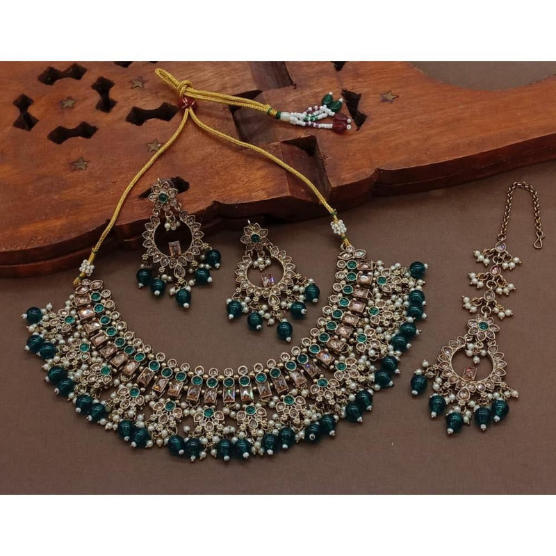 Akruti Collection Gold Plated Crystal Stone And Beads Necklace Set