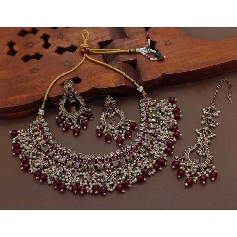 Akruti Collection Gold Plated Crystal Stone And Beads Necklace Set