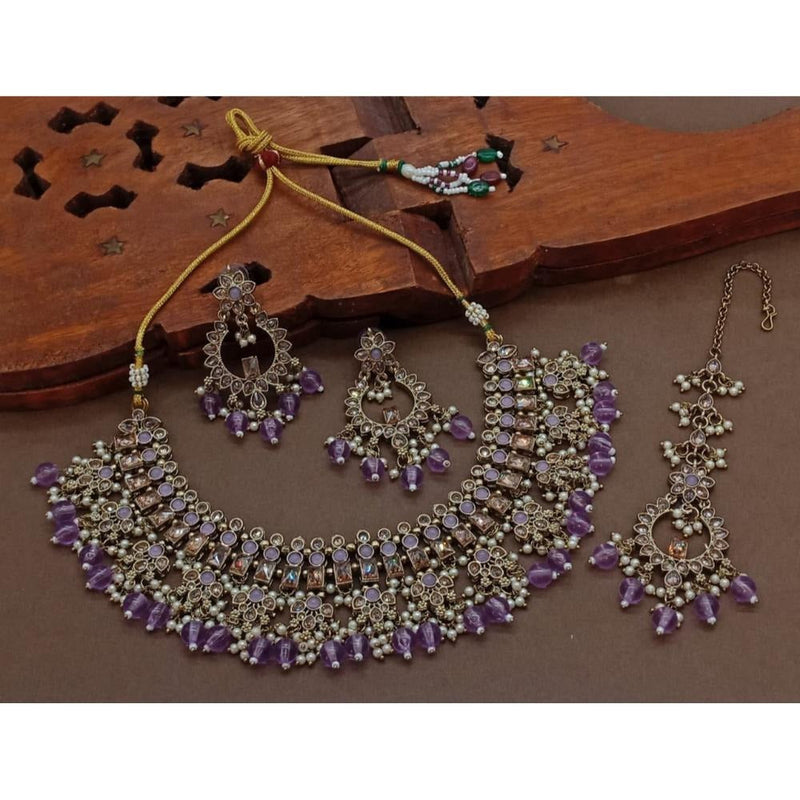 Akruti Collection Gold Plated Crystal Stone And Beads Necklace Set