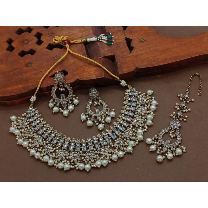 Akruti Collection Gold Plated Crystal Stone And Beads Necklace Set