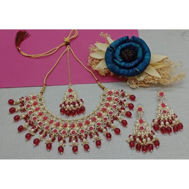 Akruti Collection Gold Plated Crystal Stone And Beads Necklace Set