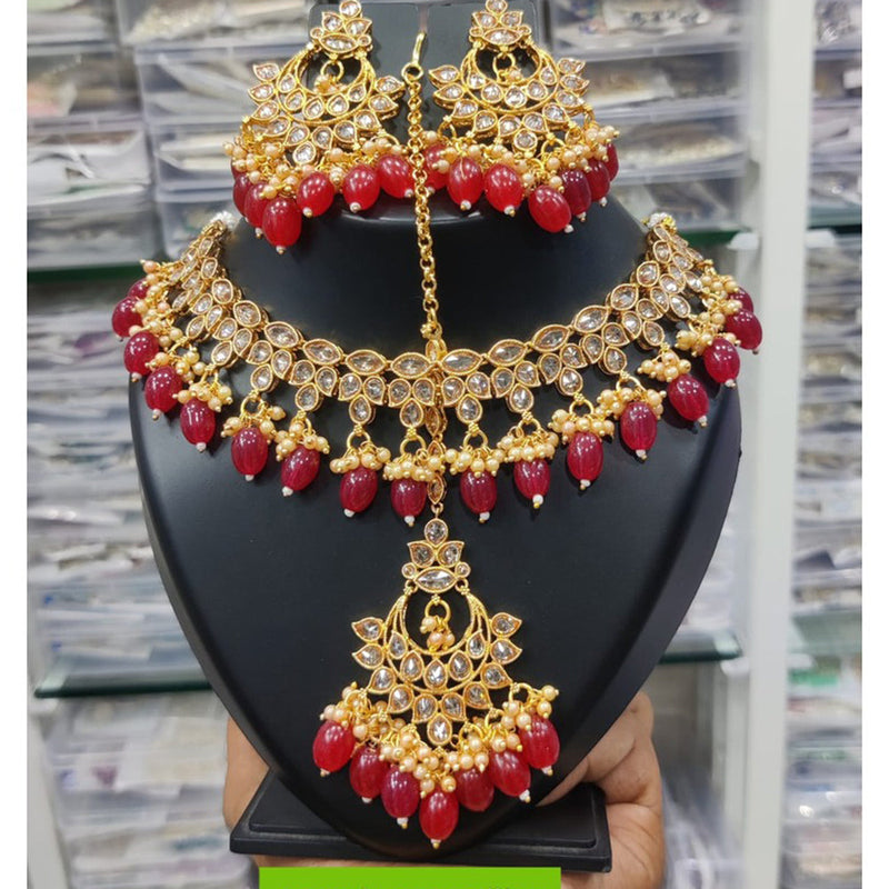 Akruti Collection Gold Plated Crystal Stone And Beads Necklace Set