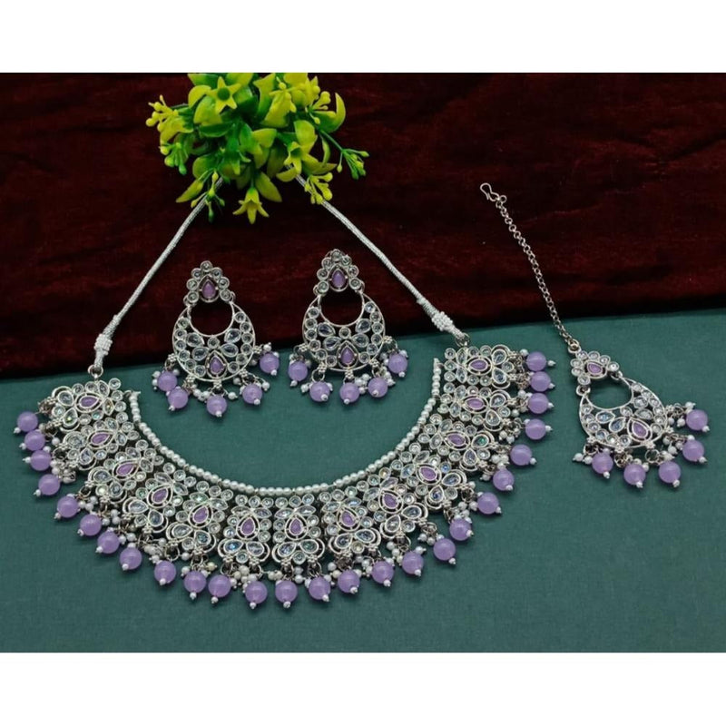 Akruti Collection Silver Plated Crystal Stone And Beads Necklace Set