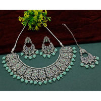 Akruti Collection Silver Plated Crystal Stone And Beads Necklace Set