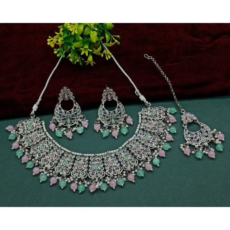 Akruti Collection Silver Plated Crystal Stone And Beads Necklace Set