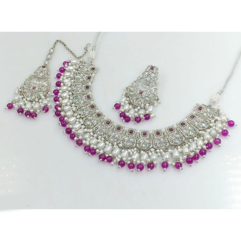 Akruti Collection Silver Plated Crystal Stone And Beads Necklace Set