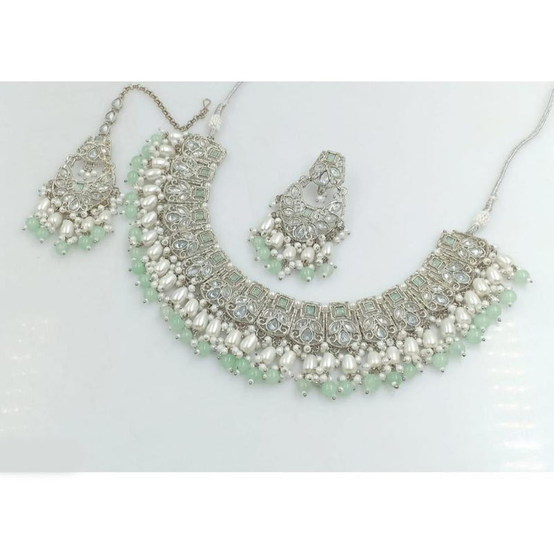 Akruti Collection Silver Plated Crystal Stone And Beads Necklace Set