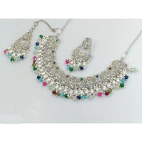 Akruti Collection Silver Plated Crystal Stone And Beads Necklace Set