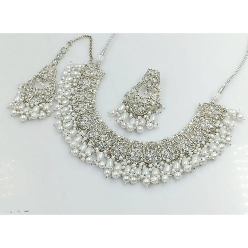 Akruti Collection Silver Plated Crystal Stone And Beads Necklace Set