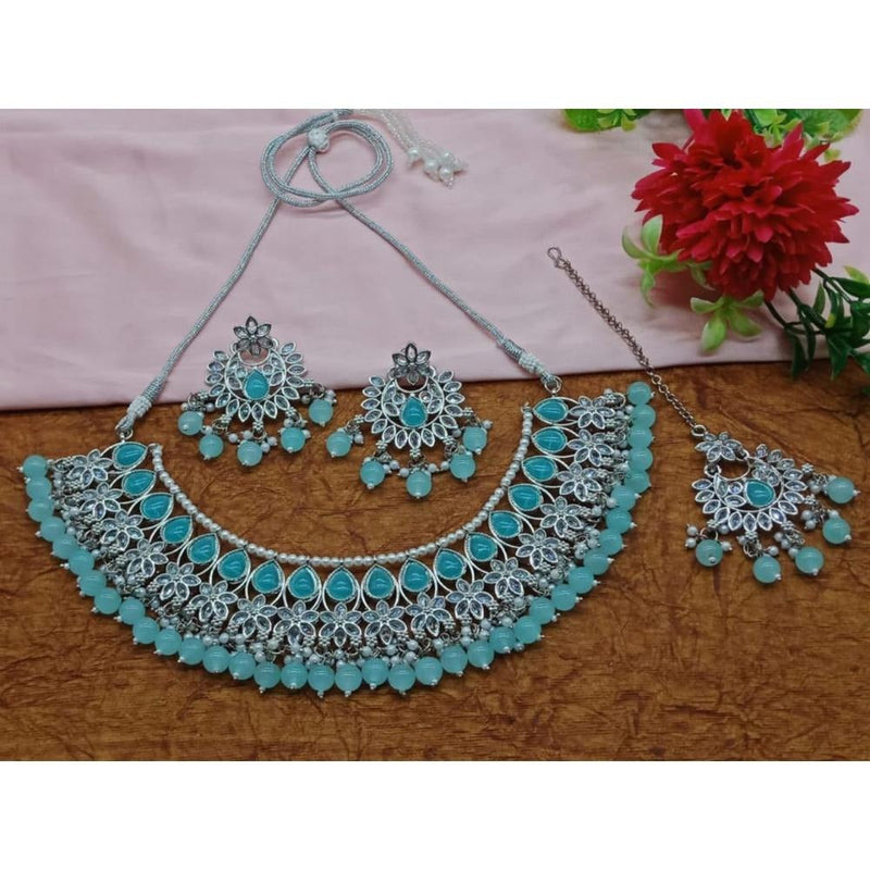 Akruti Collection Silver Plated Crystal Stone And Beads Necklace Set