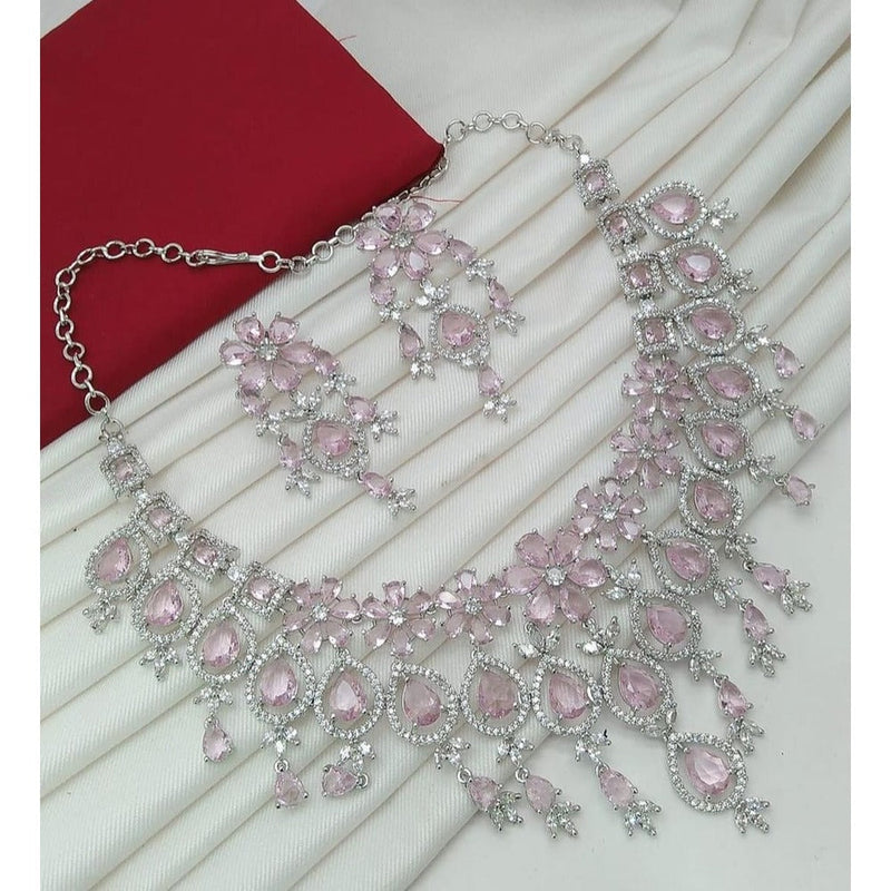 Akruti Collection Silver Plated American Diamond Necklace Set