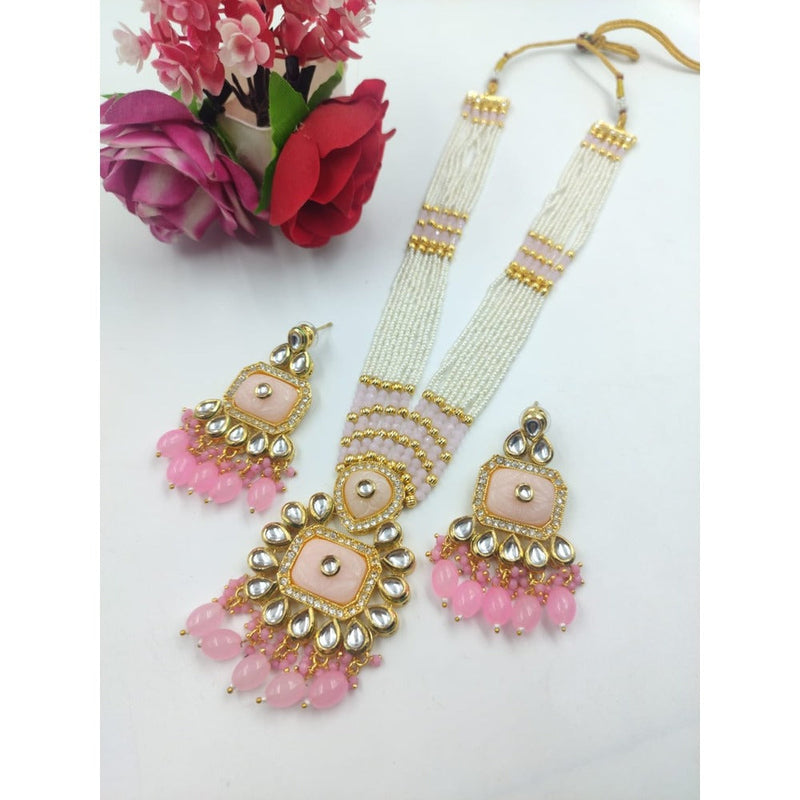 Akruti Collection Gold Plated Kundan Stone And Pearl Long Necklace Set