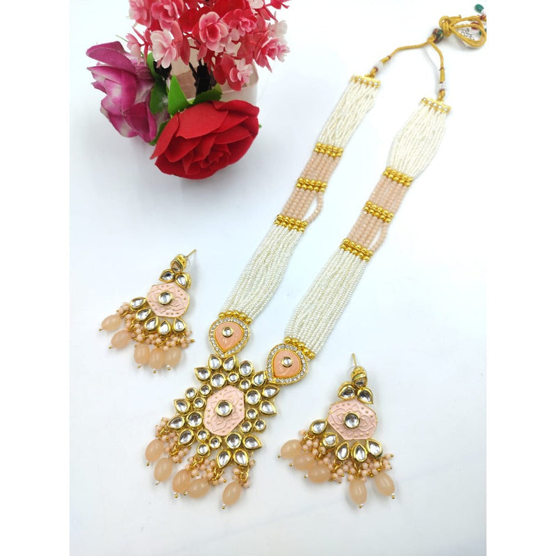 Akruti Collection Gold Plated Kundan Stone And Pearl Long Necklace Set