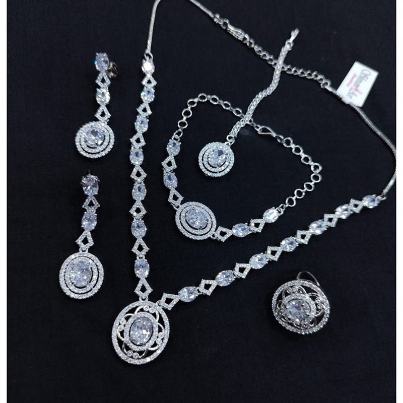 Akruti Collection Silver Plated American Diamond Necklace Combo