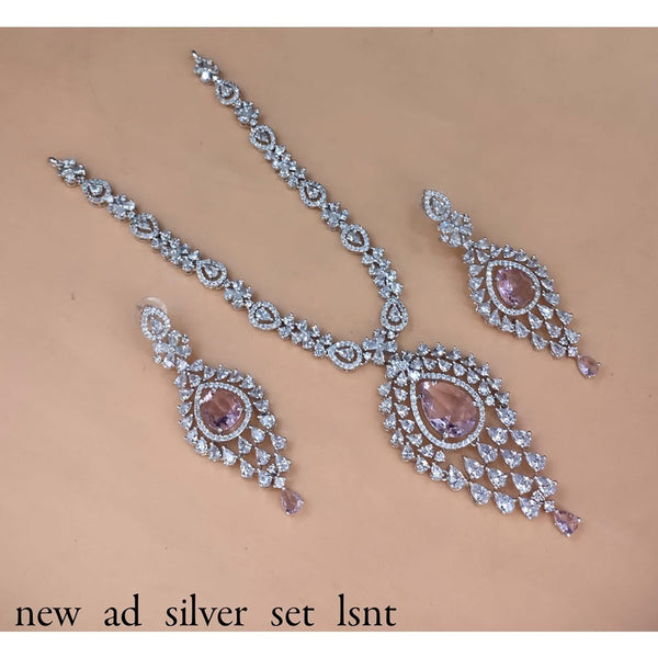 Akruti Collection Silver Gold Plated Plated AD Necklace Set