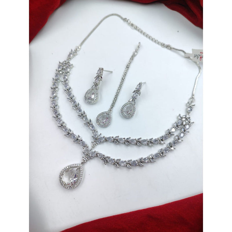 Akruti Collection Silver Plated American Diamond Necklace Set