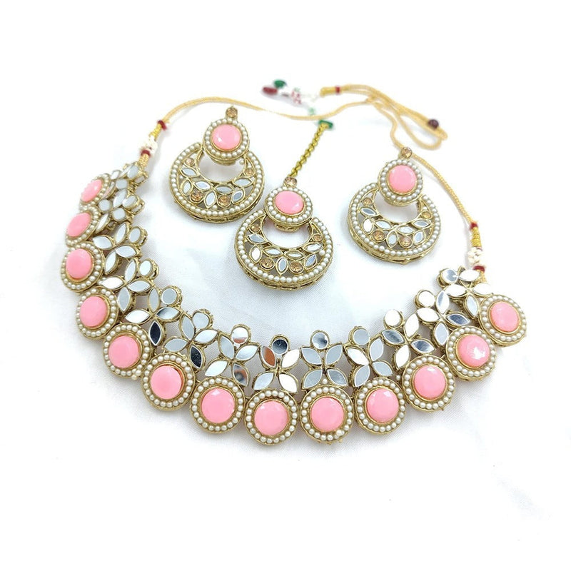 Akruti Collection Gold Plated Pota Stone And Mirror Necklace Set