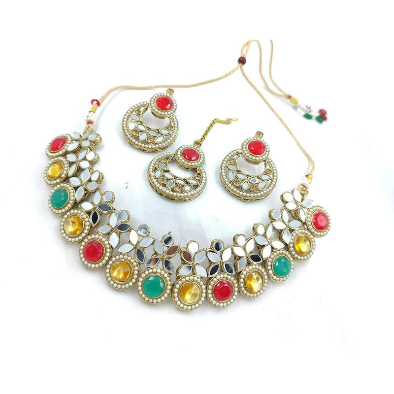 Akruti Collection Gold Plated Pota Stone And Mirror Necklace Set